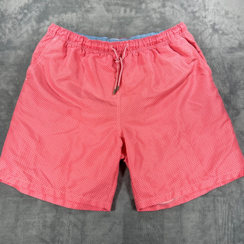 Peter Millar Seaside Collection Pink Geometric Print Swim Trunks Mens XL